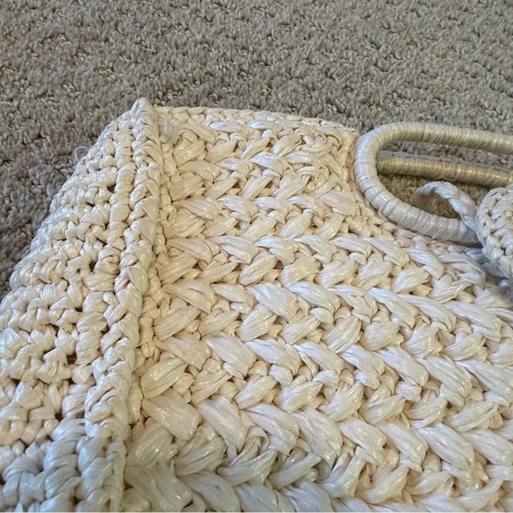 Vintage 1960’s Cream Raffia Handbag Top Handle Purse Japan Retro Summer Woven